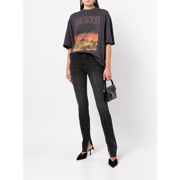 Anine Bing Heath Black Pleated Skinny Tall Slit Jeans Size 24 - Picture 1 of 6